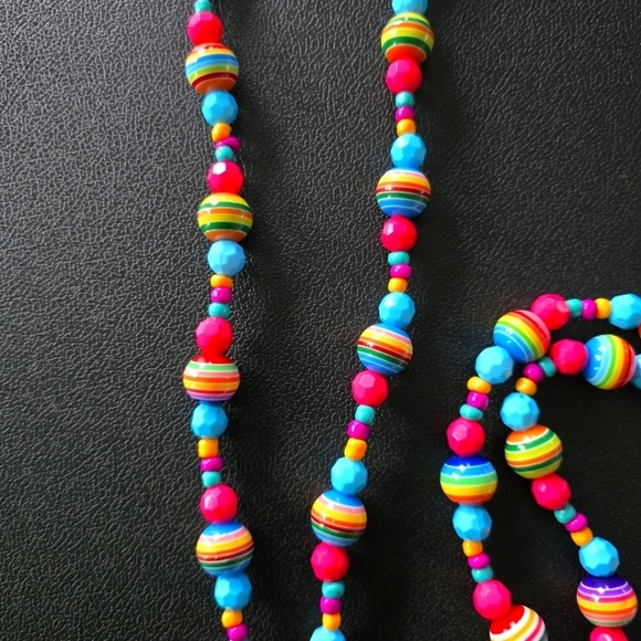 New Handmade Rainbow Colorful Necklace Beaded Hippie Pink blue Yellow 48" - Picture 5 of 6